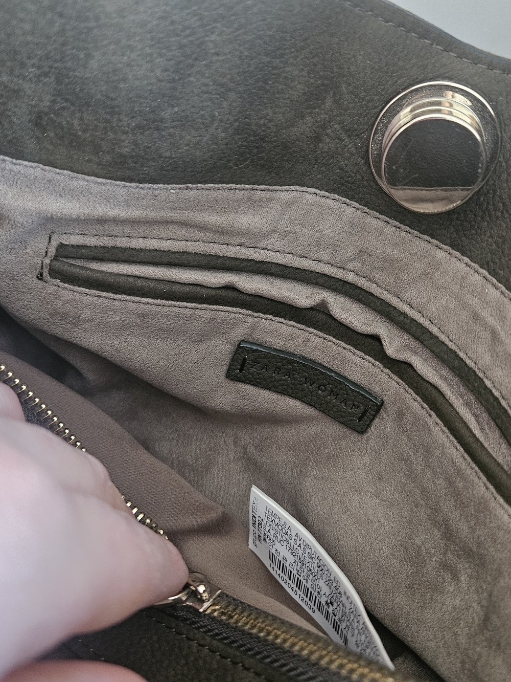 Zara Olive Suede Shoulder Bag with Gold Chain Strap 100% Cow Leather - Picture 7 of 9